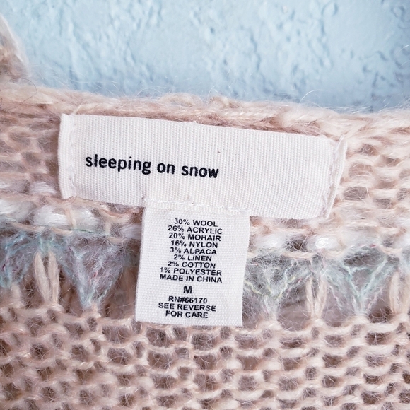 Sleeping On Snow Cream Striped Open Knit Button Down Belted Wool Blend Cardigan - Picture 5 of 7